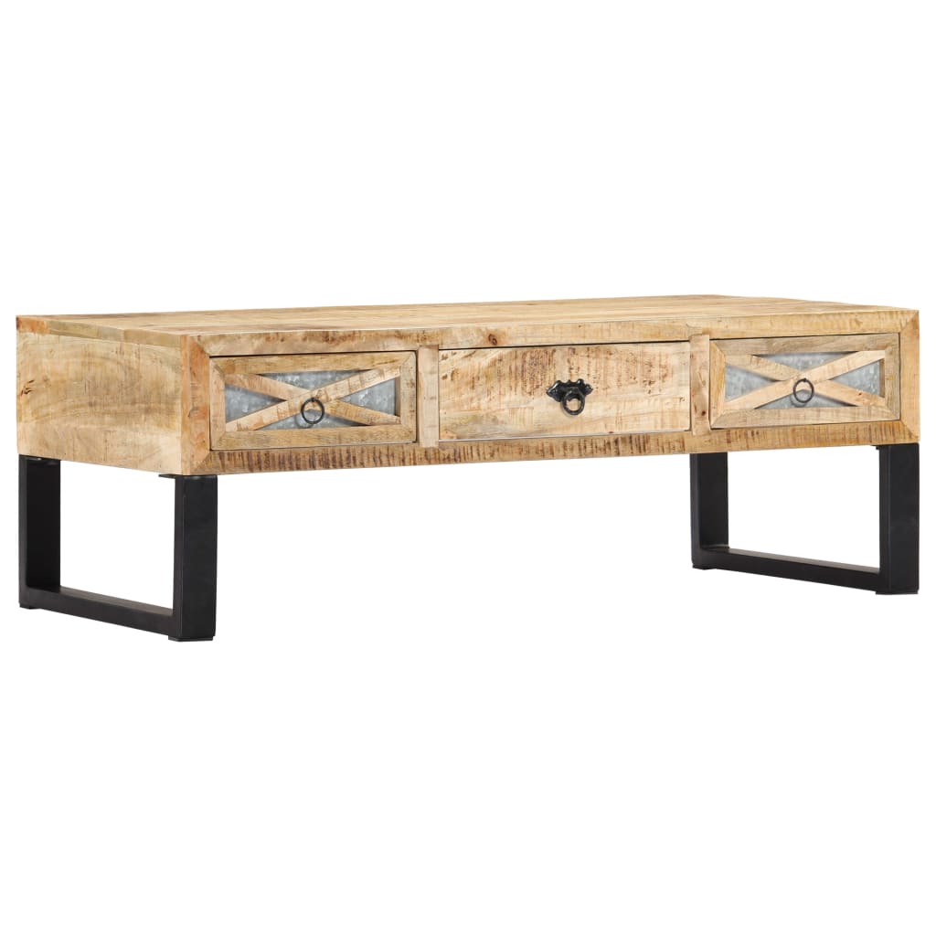 Table Basse Industrielle en Bois de Manguier avec Roulettes-La-Fabrique-Industrielle