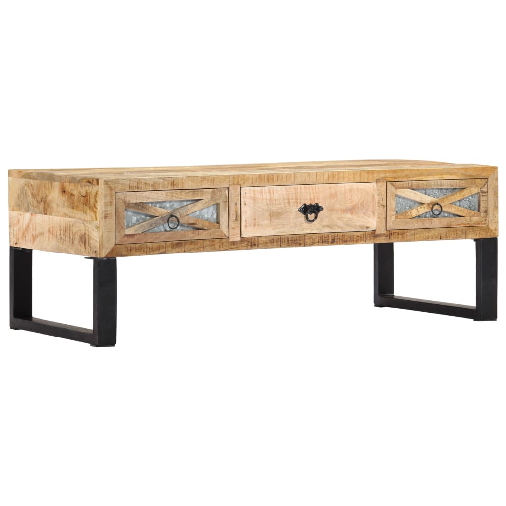 Table Basse Industrielle en Bois de Manguier avec Roulettes-La-Fabrique-Industrielle