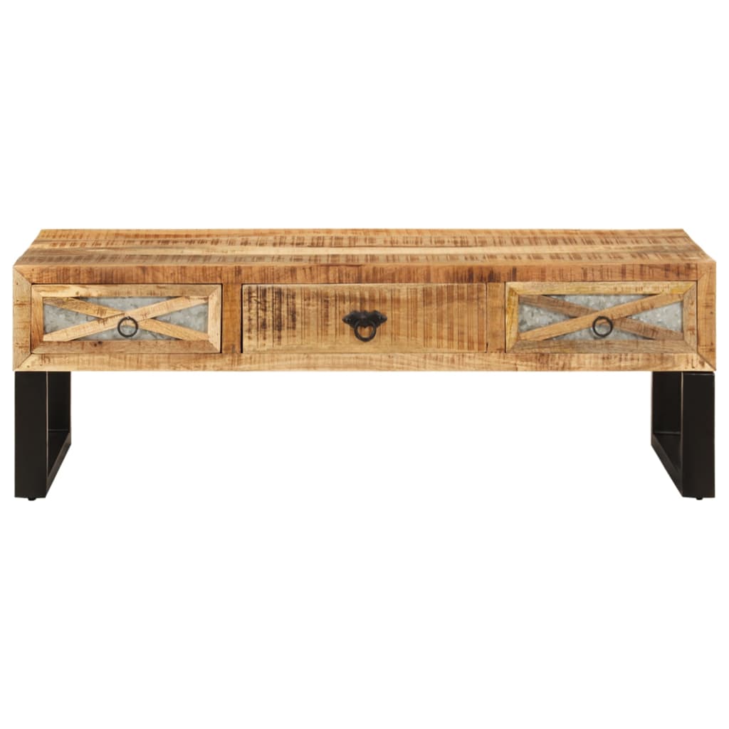 Table Basse Industrielle en Bois de Manguier avec Roulettes-La-Fabrique-Industrielle