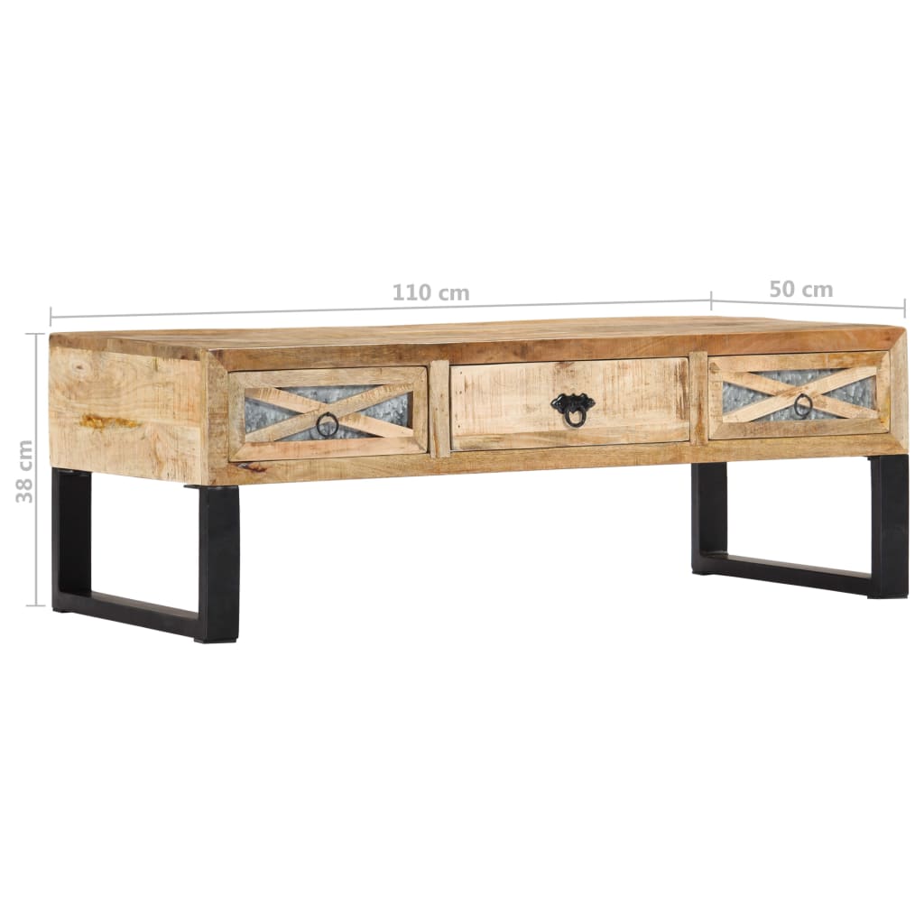 Table Basse Industrielle en Bois de Manguier avec Roulettes-La-Fabrique-Industrielle