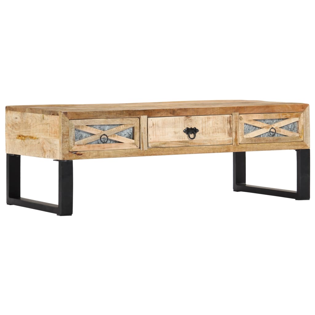 Table Basse Industrielle en Bois de Manguier avec Roulettes-La-Fabrique-Industrielle