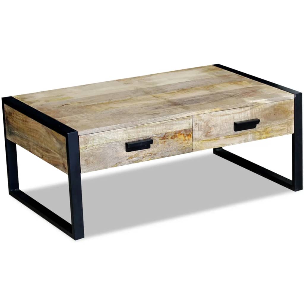 Table Basse Industrielle en Bois de Manguier avec Tiroirs-La-Fabrique-Industrielle
