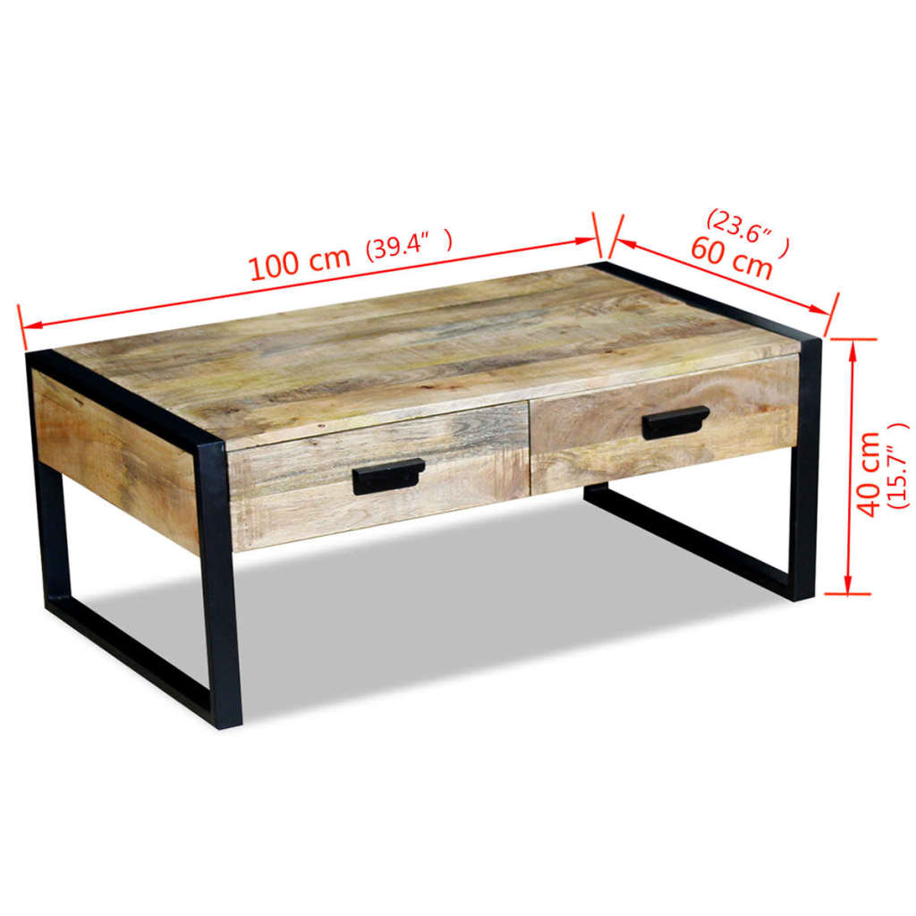 Table Basse Industrielle en Bois de Manguier avec Tiroirs-La-Fabrique-Industrielle