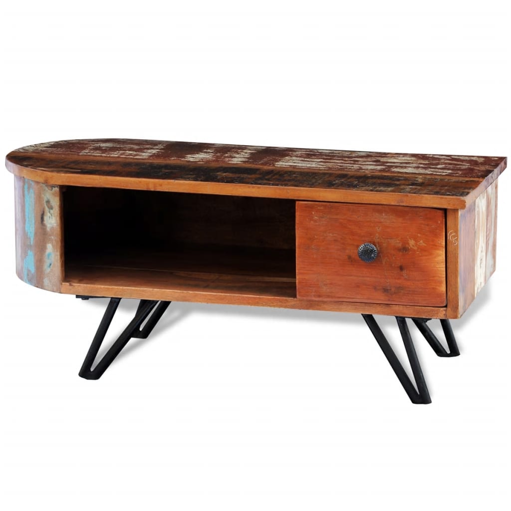 Table Basse Ovale en Bois et Métal Recyclé-La-Fabrique-Industrielle