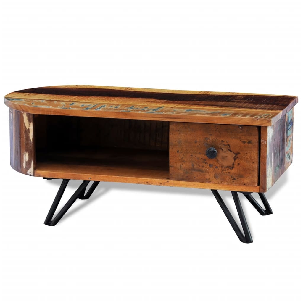 Table Basse Ovale en Bois et Métal Recyclé-La-Fabrique-Industrielle