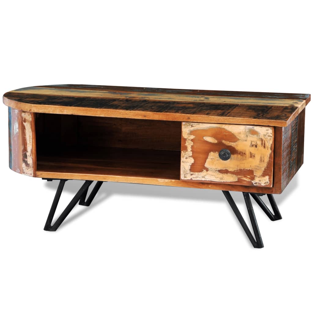 Table Basse Ovale en Bois et Métal Recyclé-La-Fabrique-Industrielle