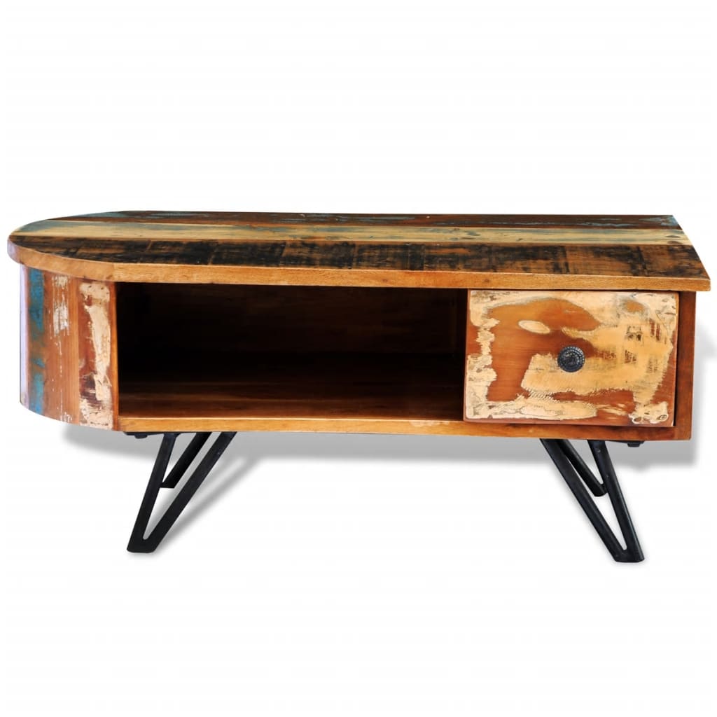 Table Basse Ovale en Bois et Métal Recyclé-La-Fabrique-Industrielle