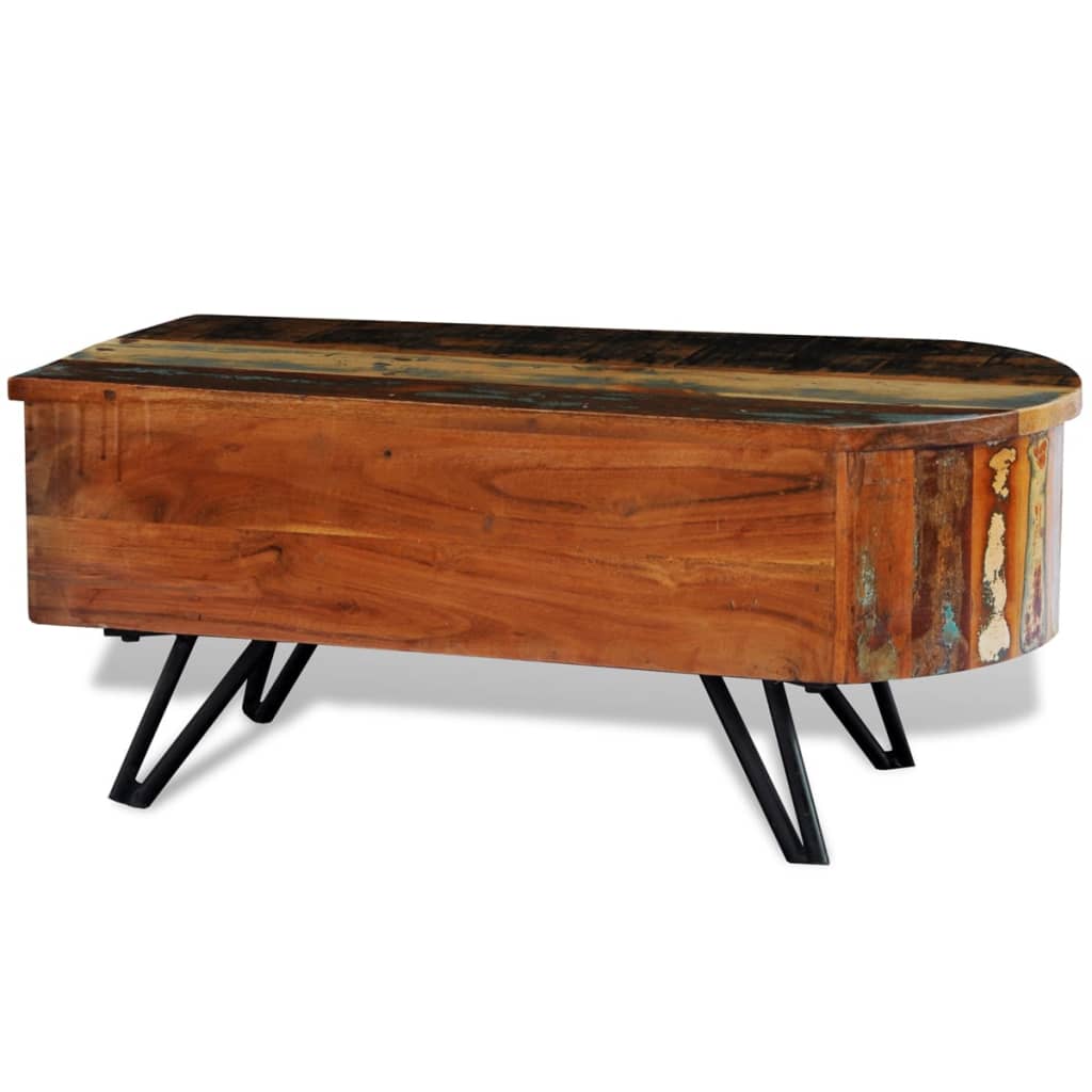 Table Basse Ovale en Bois et Métal Recyclé-La-Fabrique-Industrielle