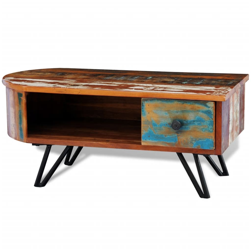 Table Basse Ovale en Bois et Métal Recyclé-La-Fabrique-Industrielle