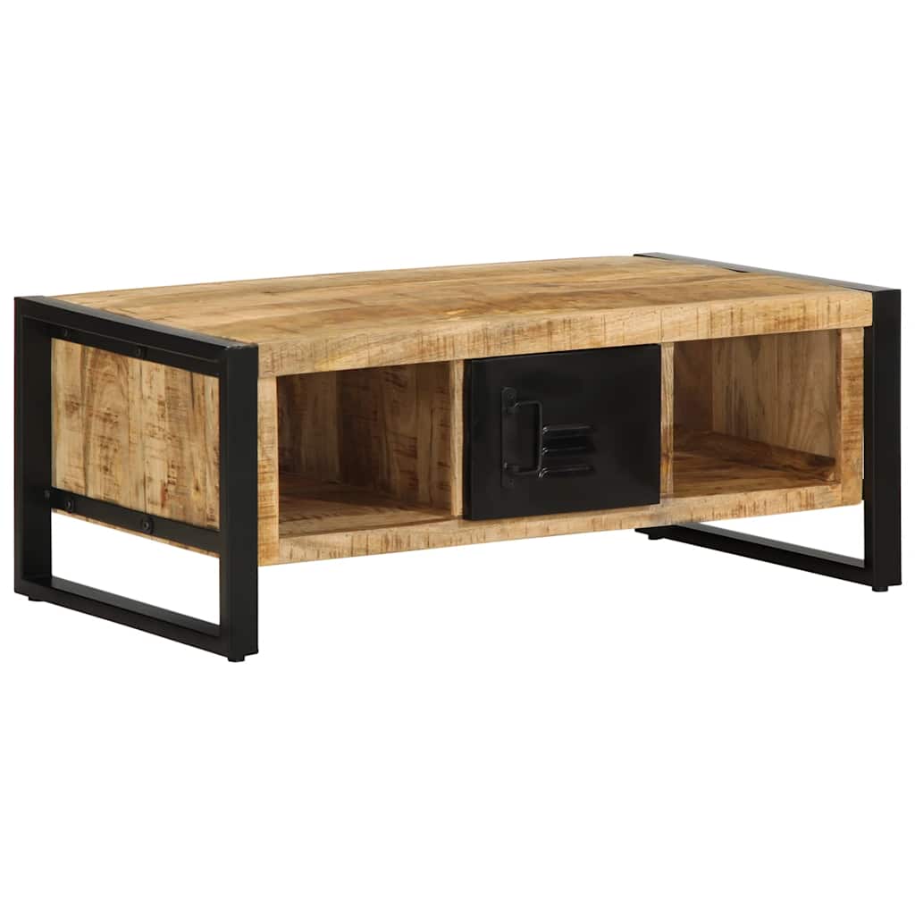 Table Basse Rectangle en Bois de Manguier et Métal-Bois de manguier brut massif-1-La-Fabrique-Industrielle