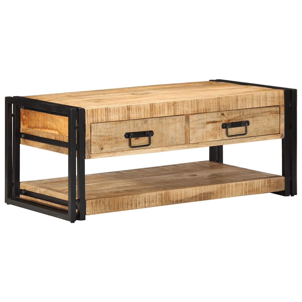 Table Basse Rectangulaire en Fer Forgé et Bois de Manguier-Bois de manguier brut massif-1-La-Fabrique-Industrielle