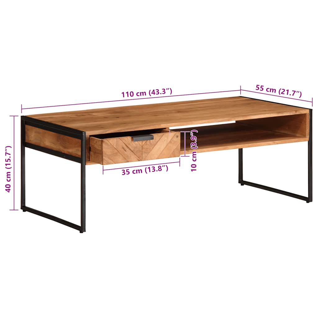 Table Basse en Acacia et Métal Style Industriel-La-Fabrique-Industrielle