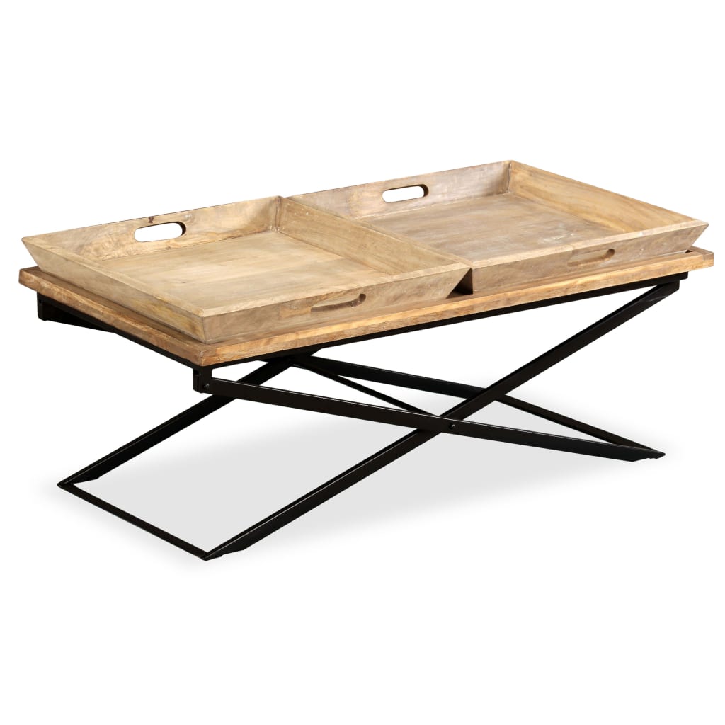 Table Basse en Acier et Bois de Manguier Massif-La-Fabrique-Industrielle