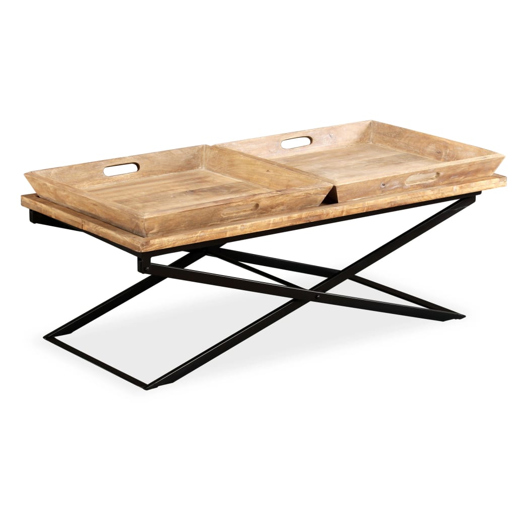 Table Basse en Acier et Bois de Manguier Massif-La-Fabrique-Industrielle