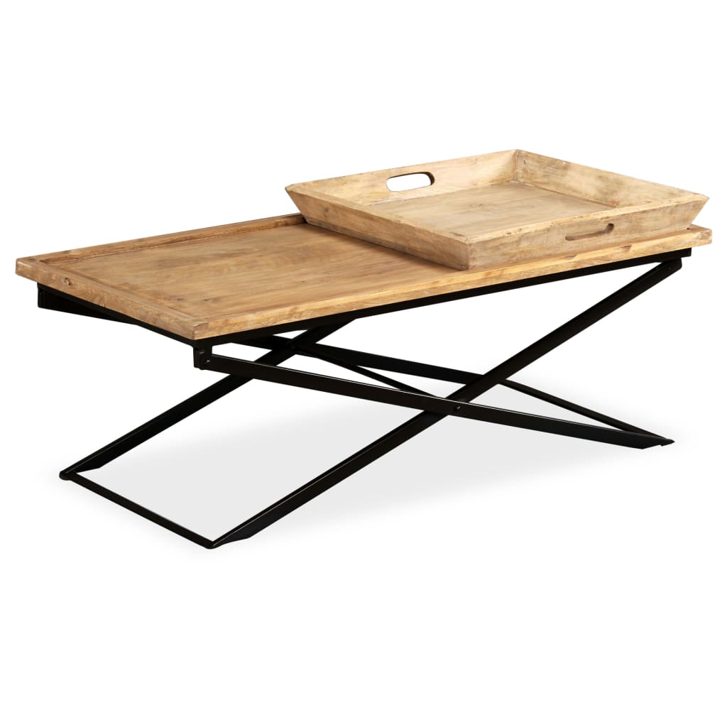 Table Basse en Acier et Bois de Manguier Massif-La-Fabrique-Industrielle