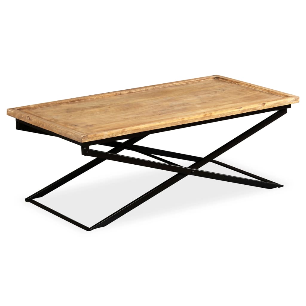 Table Basse en Acier et Bois de Manguier Massif-La-Fabrique-Industrielle