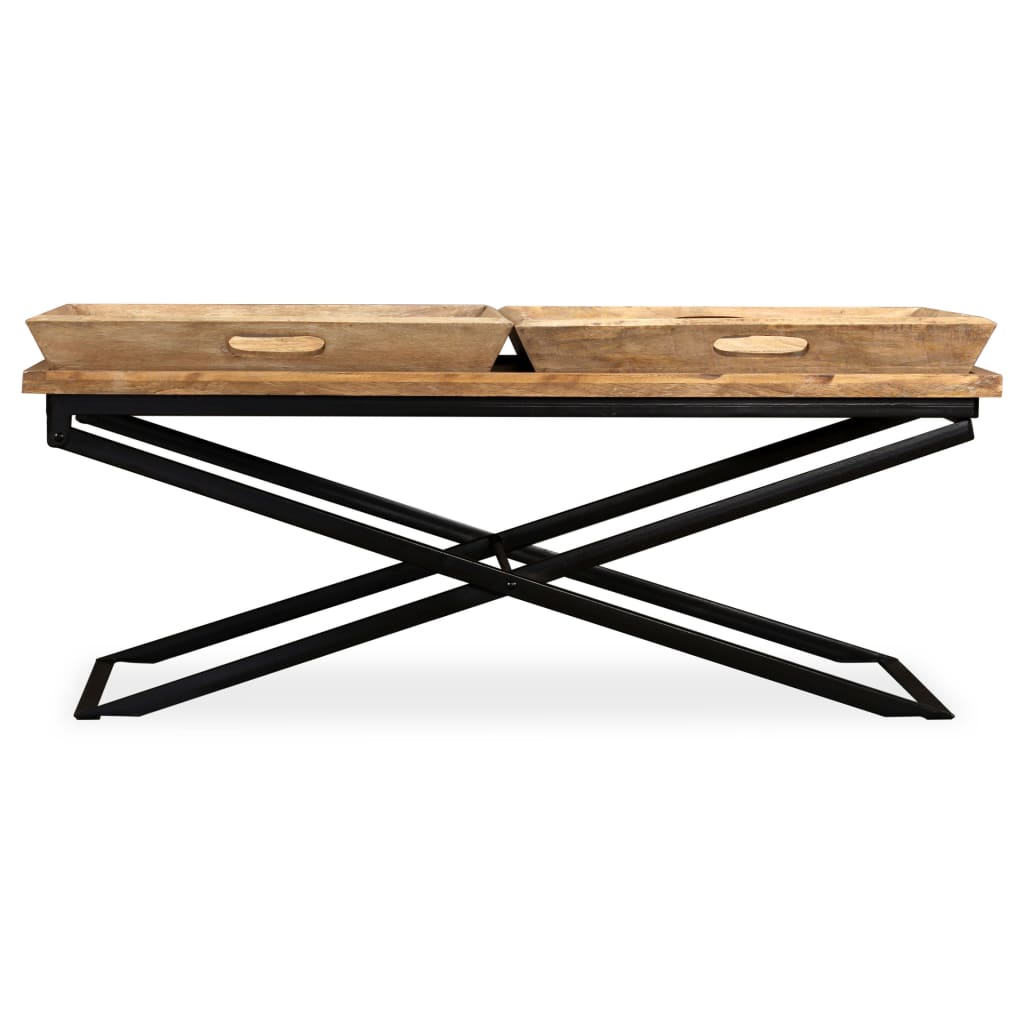 Table Basse en Acier et Bois de Manguier Massif-La-Fabrique-Industrielle
