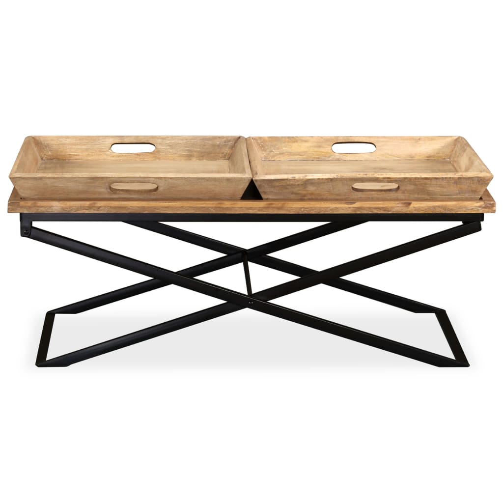 Table Basse en Acier et Bois de Manguier Massif-La-Fabrique-Industrielle