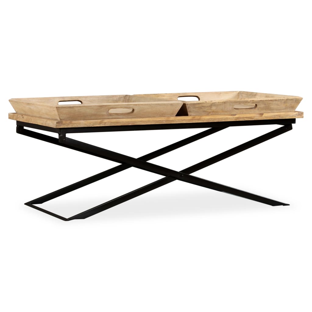 Table Basse en Acier et Bois de Manguier Massif-La-Fabrique-Industrielle