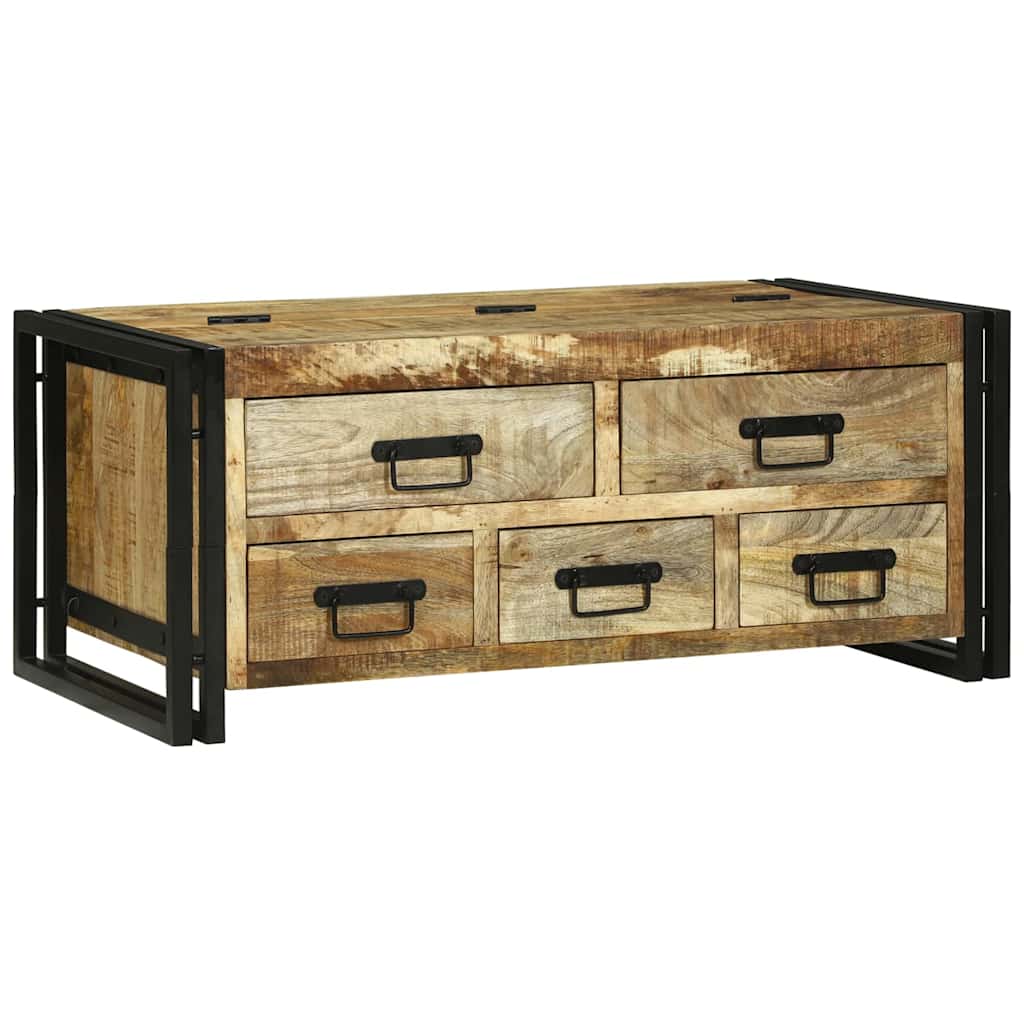 Table Basse en Bois de Manguier avec Tiroir-Bois de manguier brut massif-La-Fabrique-Industrielle