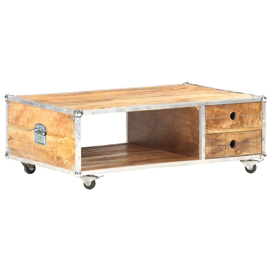 Table Basse en Bois de Manguier et Métal avec Roulettes-La-Fabrique-Industrielle