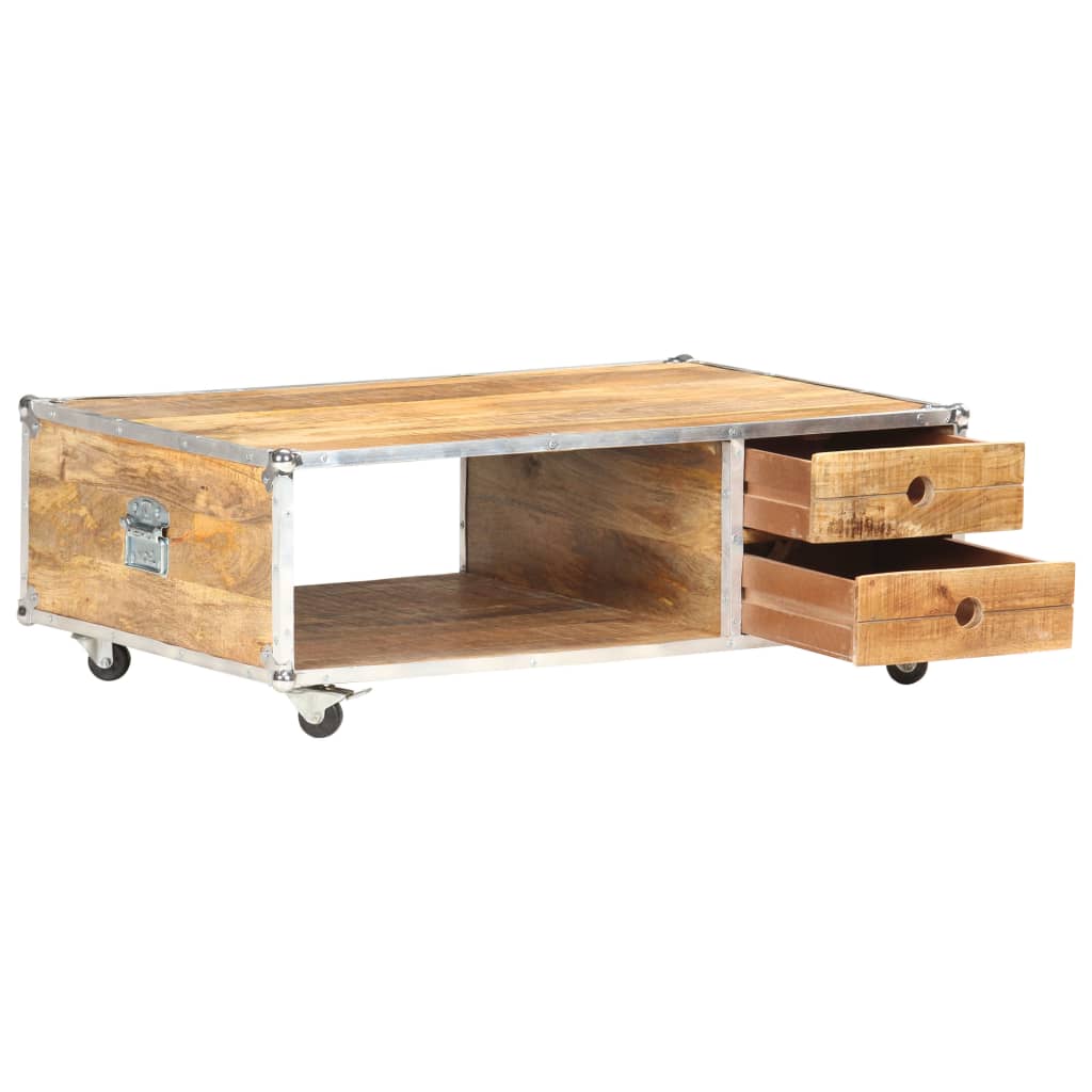 Table Basse en Bois de Manguier et Métal avec Roulettes-La-Fabrique-Industrielle