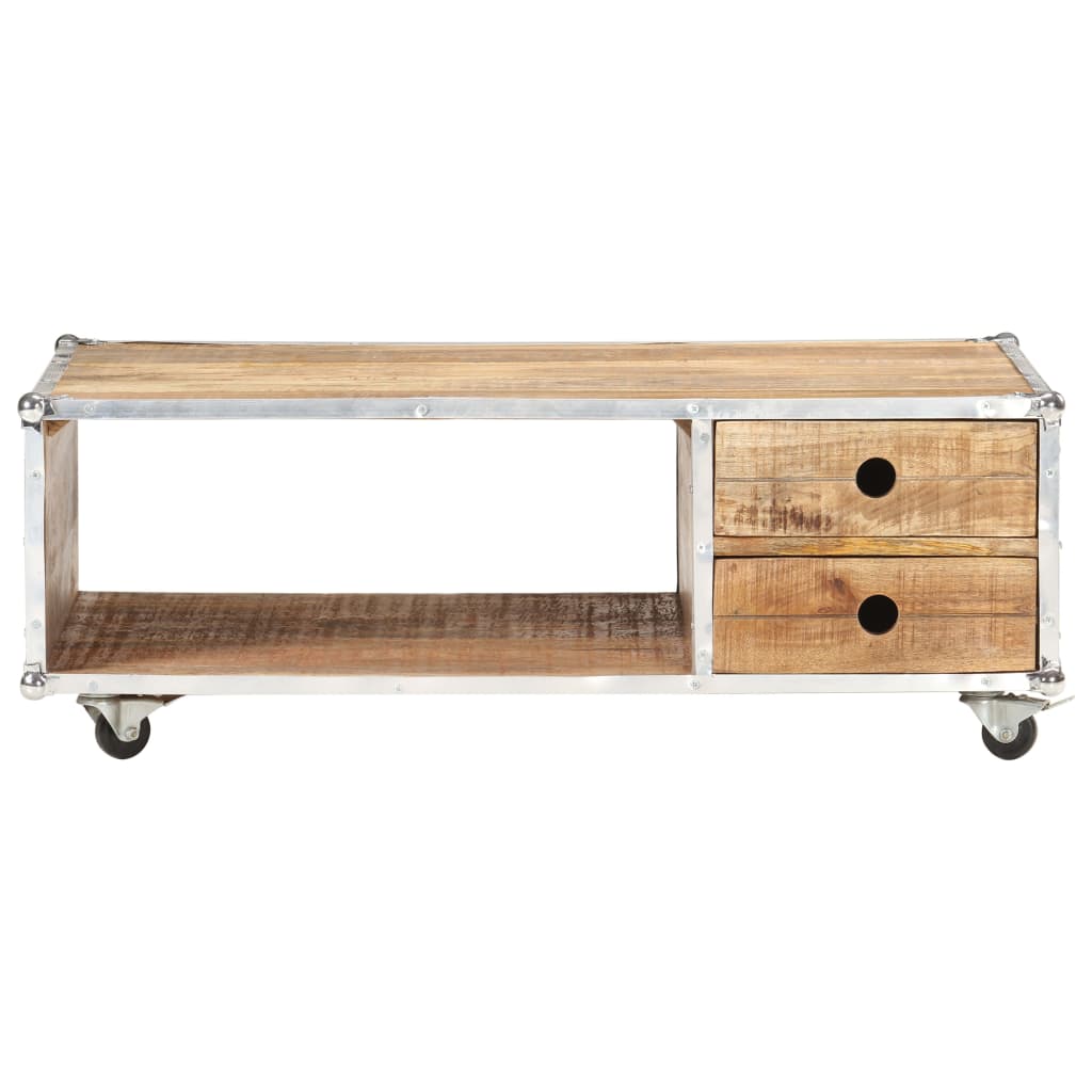 Table Basse en Bois de Manguier et Métal avec Roulettes-La-Fabrique-Industrielle