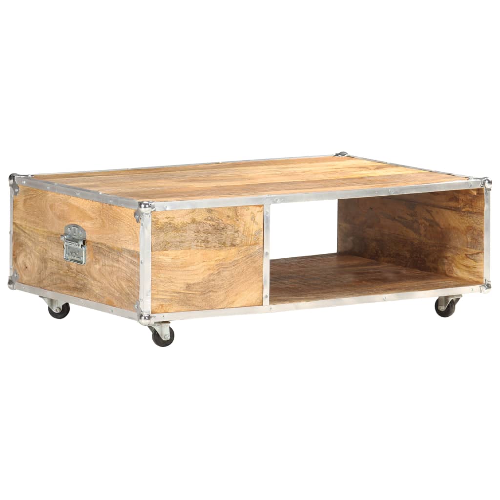 Table Basse en Bois de Manguier et Métal avec Roulettes-La-Fabrique-Industrielle