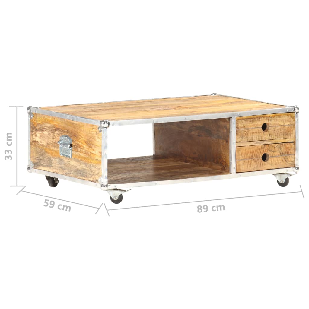 Table Basse en Bois de Manguier et Métal avec Roulettes-La-Fabrique-Industrielle