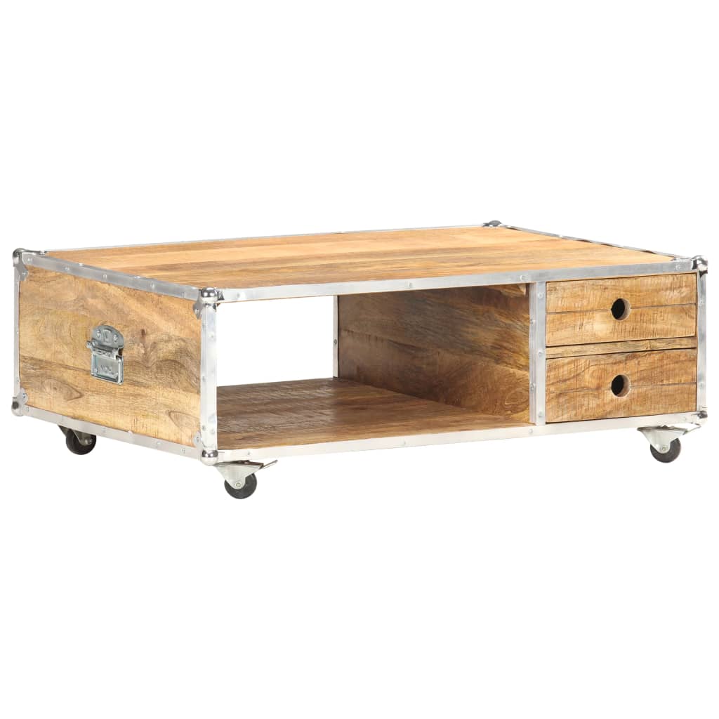 Table Basse en Bois de Manguier et Métal avec Roulettes-La-Fabrique-Industrielle