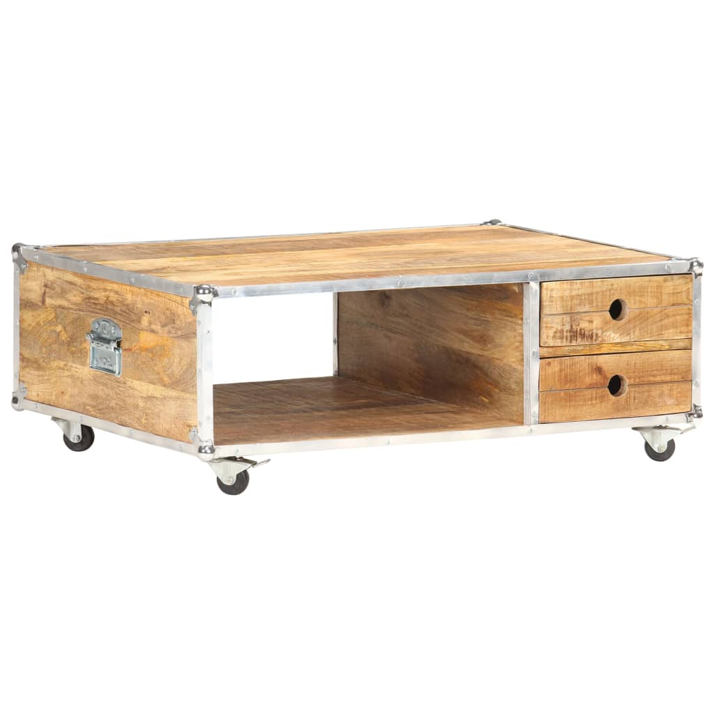 Table Basse en Bois de Manguier et Métal avec Roulettes-La-Fabrique-Industrielle