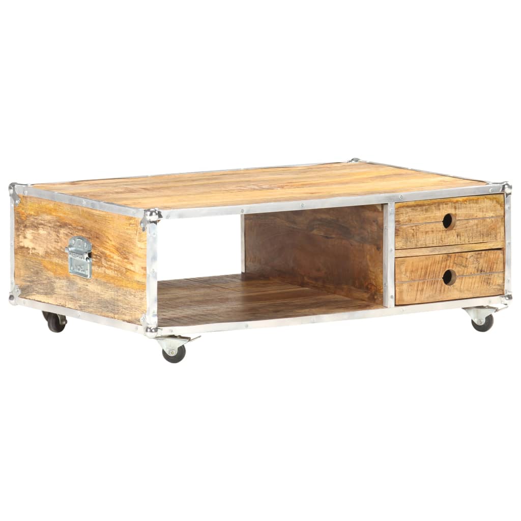 Table Basse en Bois de Manguier et Métal avec Roulettes-La-Fabrique-Industrielle