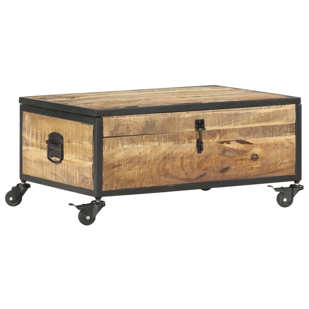 Table Basse en Bois de Manguier sur Roulettes-La-Fabrique-Industrielle
