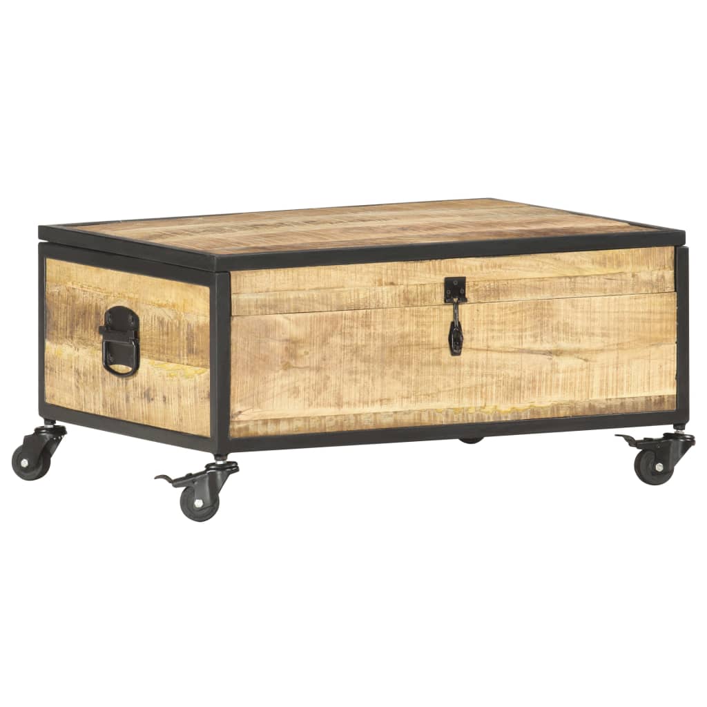 Table Basse en Bois de Manguier sur Roulettes-La-Fabrique-Industrielle
