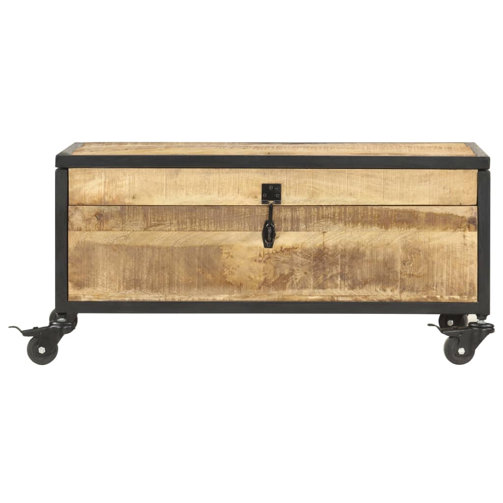 Table Basse en Bois de Manguier sur Roulettes-La-Fabrique-Industrielle