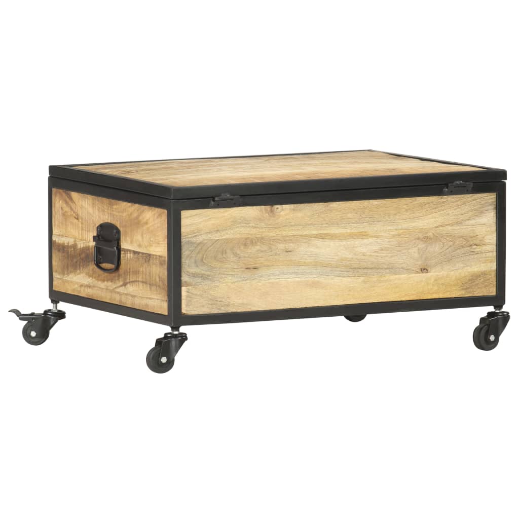 Table Basse en Bois de Manguier sur Roulettes-La-Fabrique-Industrielle