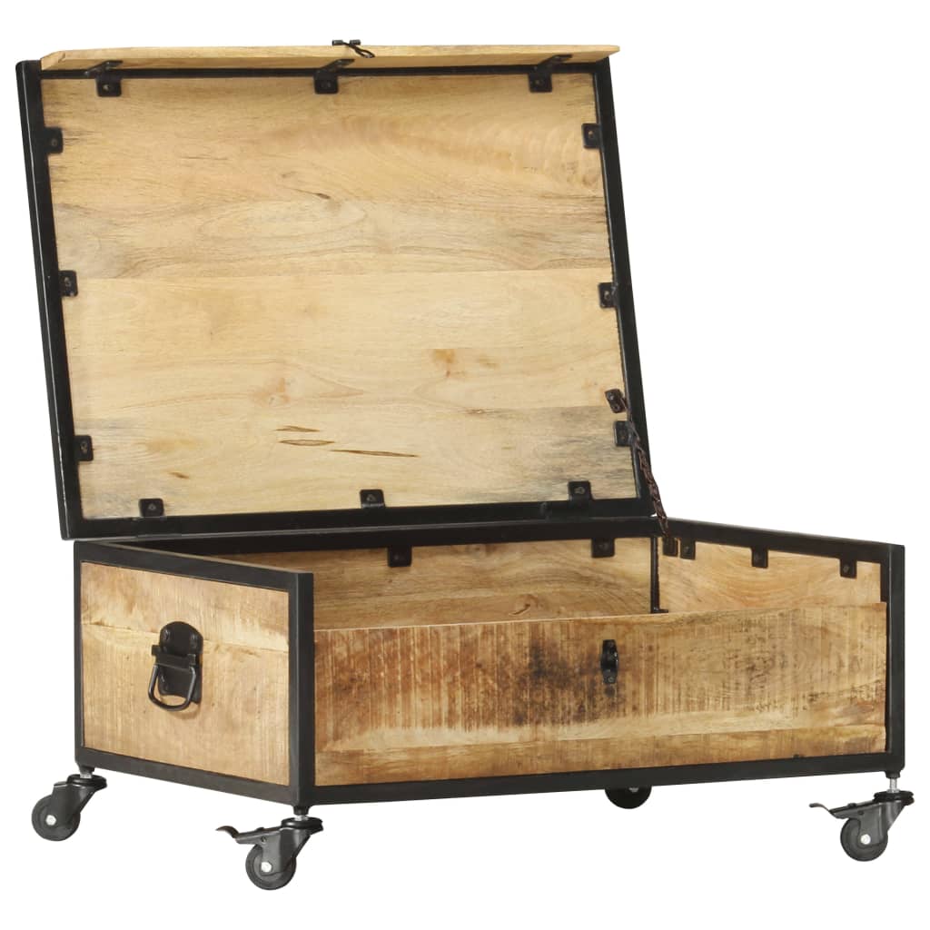 Table Basse en Bois de Manguier sur Roulettes-La-Fabrique-Industrielle