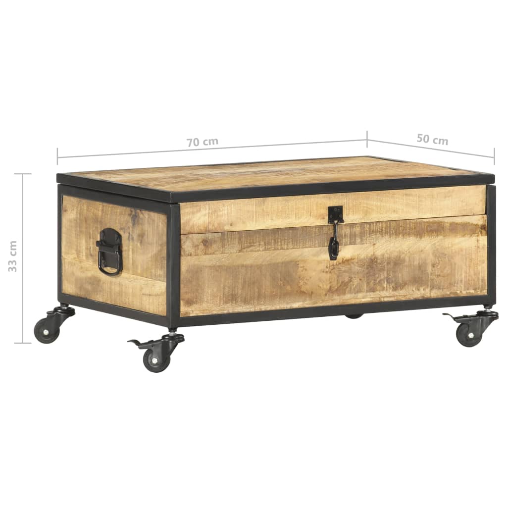 Table Basse en Bois de Manguier sur Roulettes-La-Fabrique-Industrielle