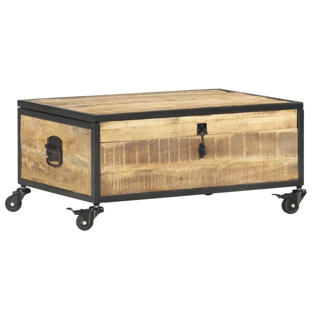 Table Basse en Bois de Manguier sur Roulettes-La-Fabrique-Industrielle