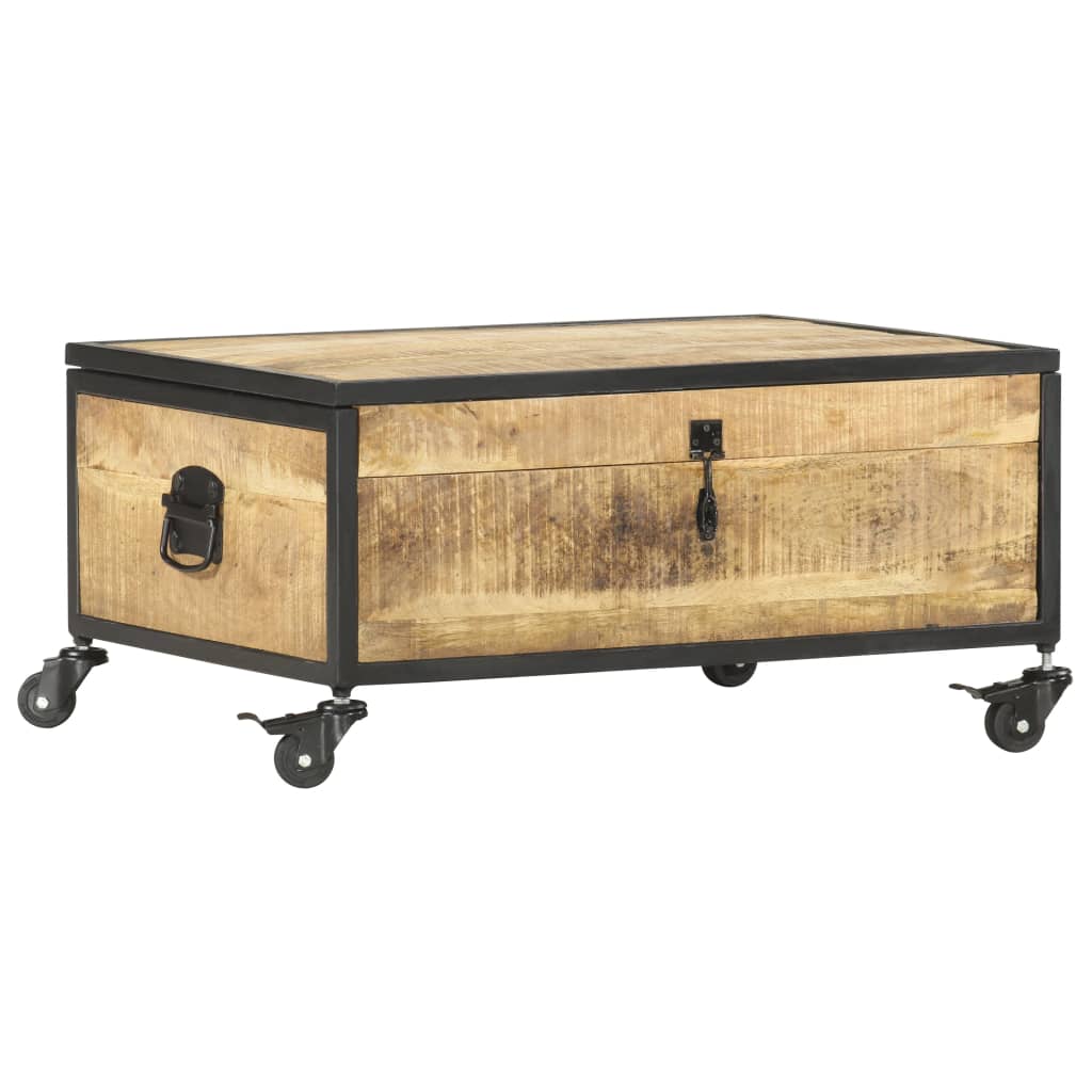 Table Basse en Bois de Manguier sur Roulettes-La-Fabrique-Industrielle