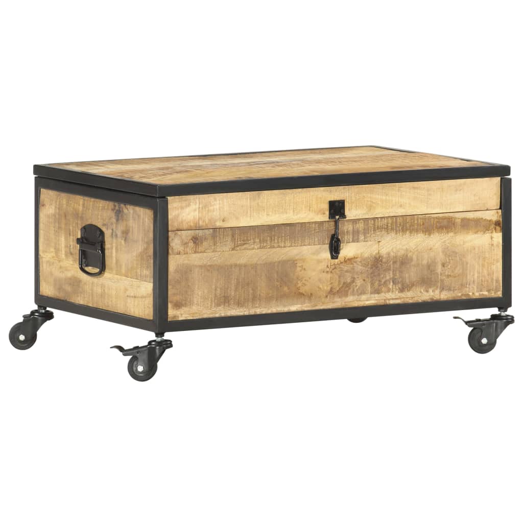 Table Basse en Bois de Manguier sur Roulettes-La-Fabrique-Industrielle