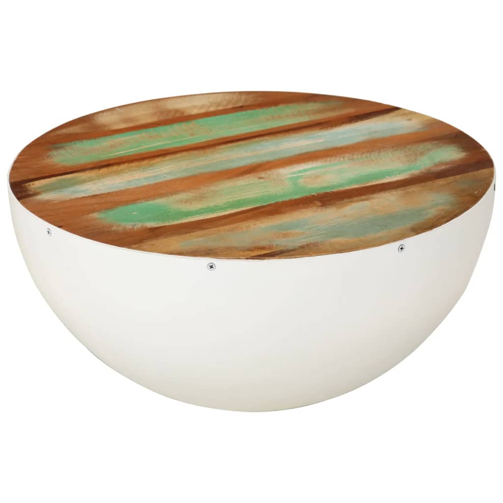 Table Basse en Forme de Bol avec Bois Recyclé-Blanc-1-50 x 24 cm-La-Fabrique-Industrielle