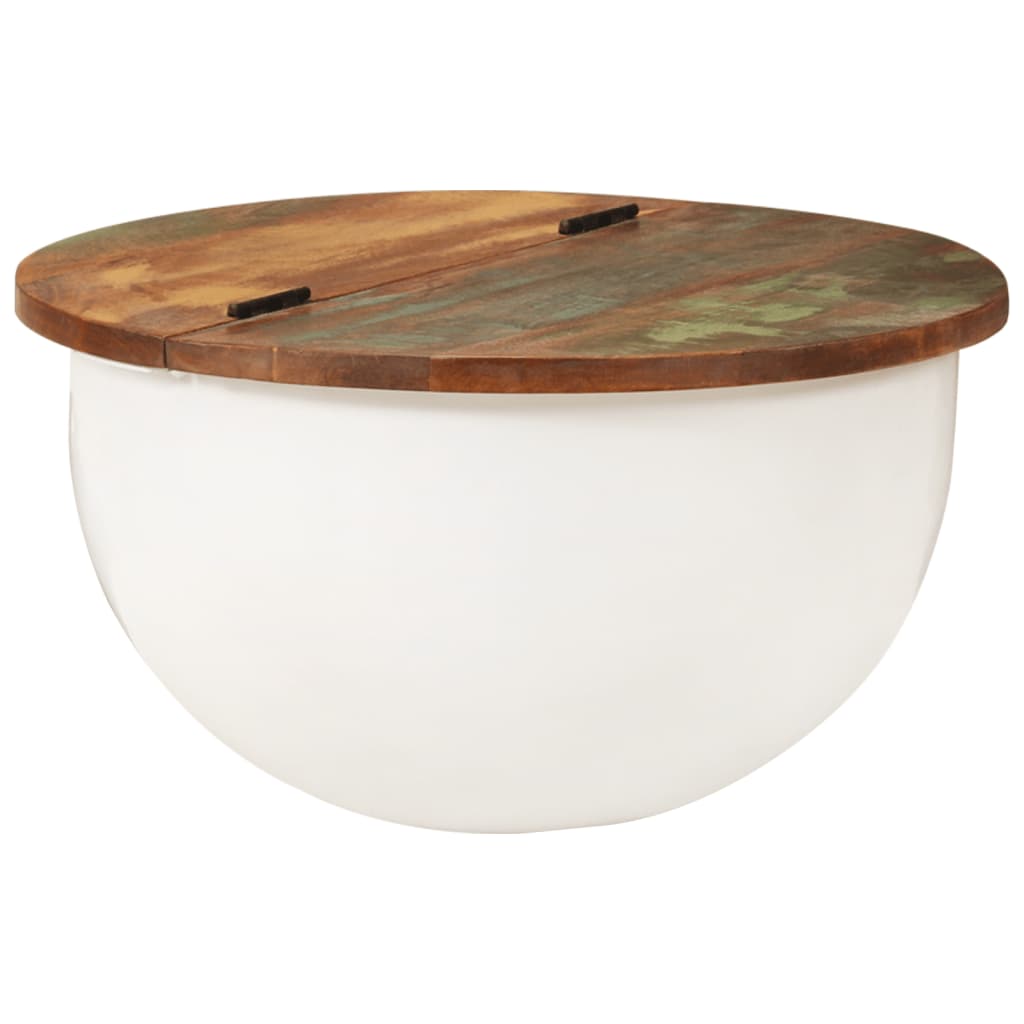 Table Basse en Forme de Bol avec Bois Recyclé-Blanc-1-50 x 27 cm-La-Fabrique-Industrielle