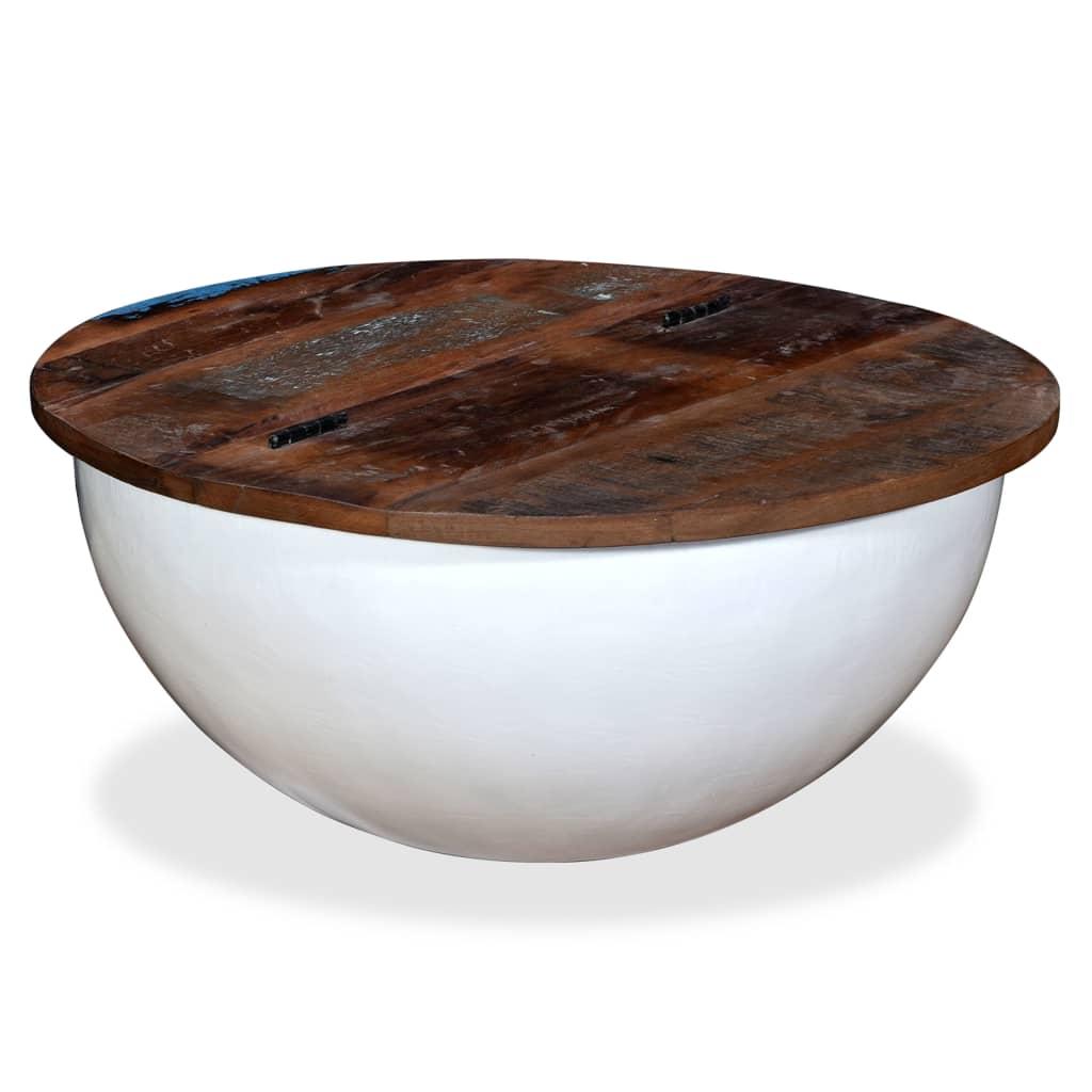 Table Basse en Forme de Bol avec Bois Recyclé-Blanc-1-60 x 27 cm-La-Fabrique-Industrielle