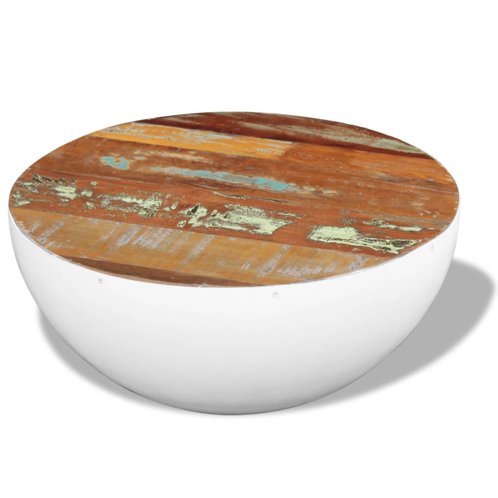 Table Basse en Forme de Bol avec Bois Recyclé-Blanc-1-60 x 30 cm-La-Fabrique-Industrielle