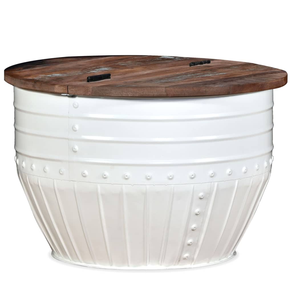 Table Basse en Forme de Bol avec Bois Recyclé-Blanc-1-60 x 40 cm-La-Fabrique-Industrielle