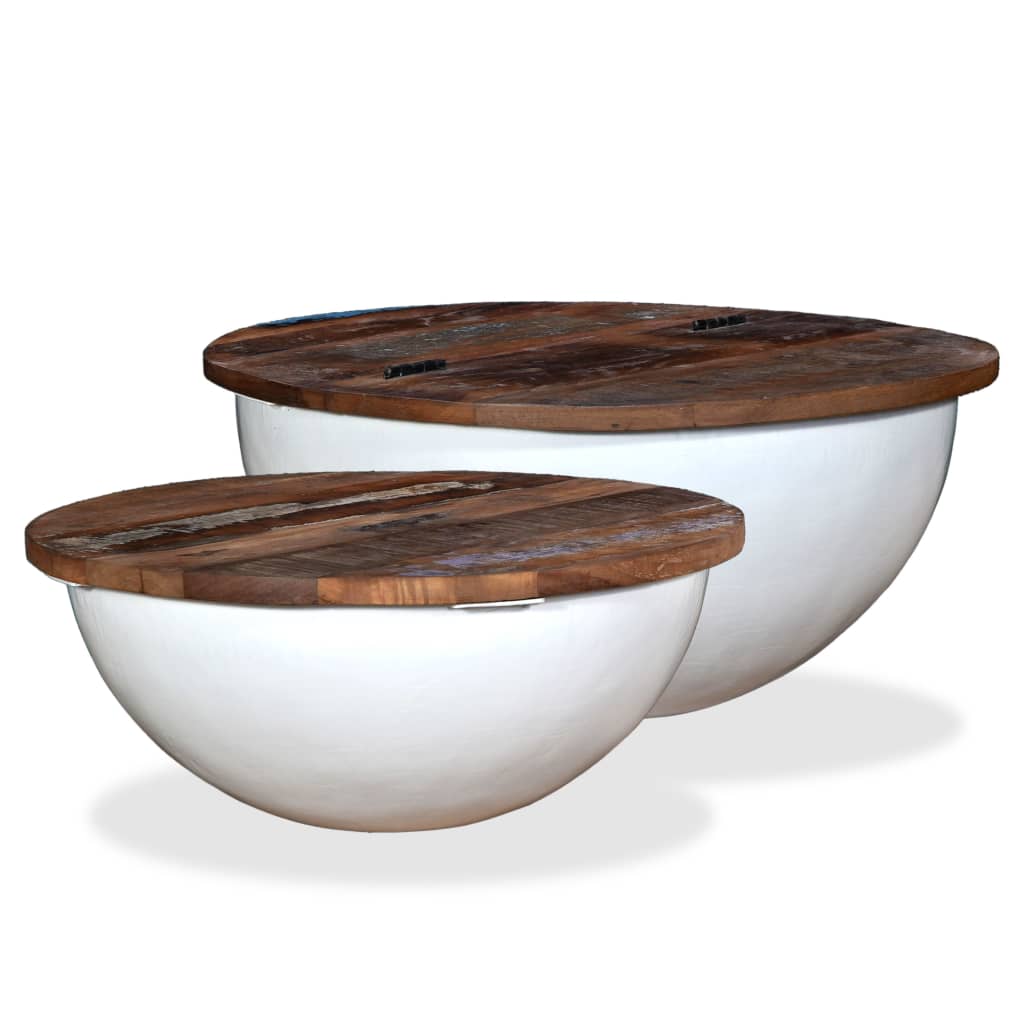 Table Basse en Forme de Bol avec Bois Recyclé-Blanc-2-60 x 27 cm-La-Fabrique-Industrielle