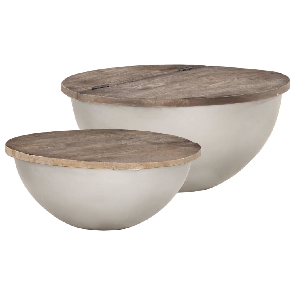 Table Basse en Forme de Bol avec Bois Recyclé-Gris-2-60 x 28 cm-La-Fabrique-Industrielle