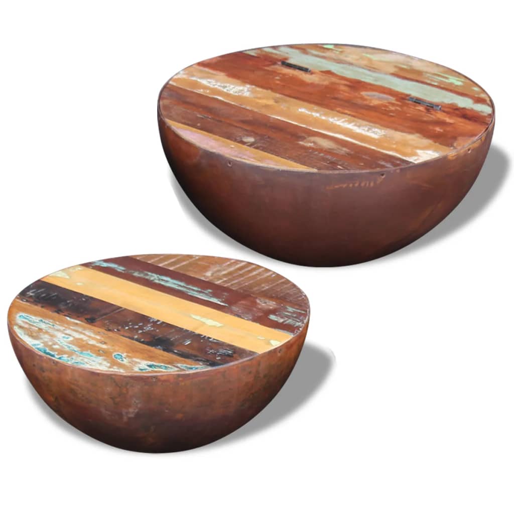 Table Basse en Forme de Bol avec Bois Recyclé-Marron-2-60 x 30 cm-La-Fabrique-Industrielle
