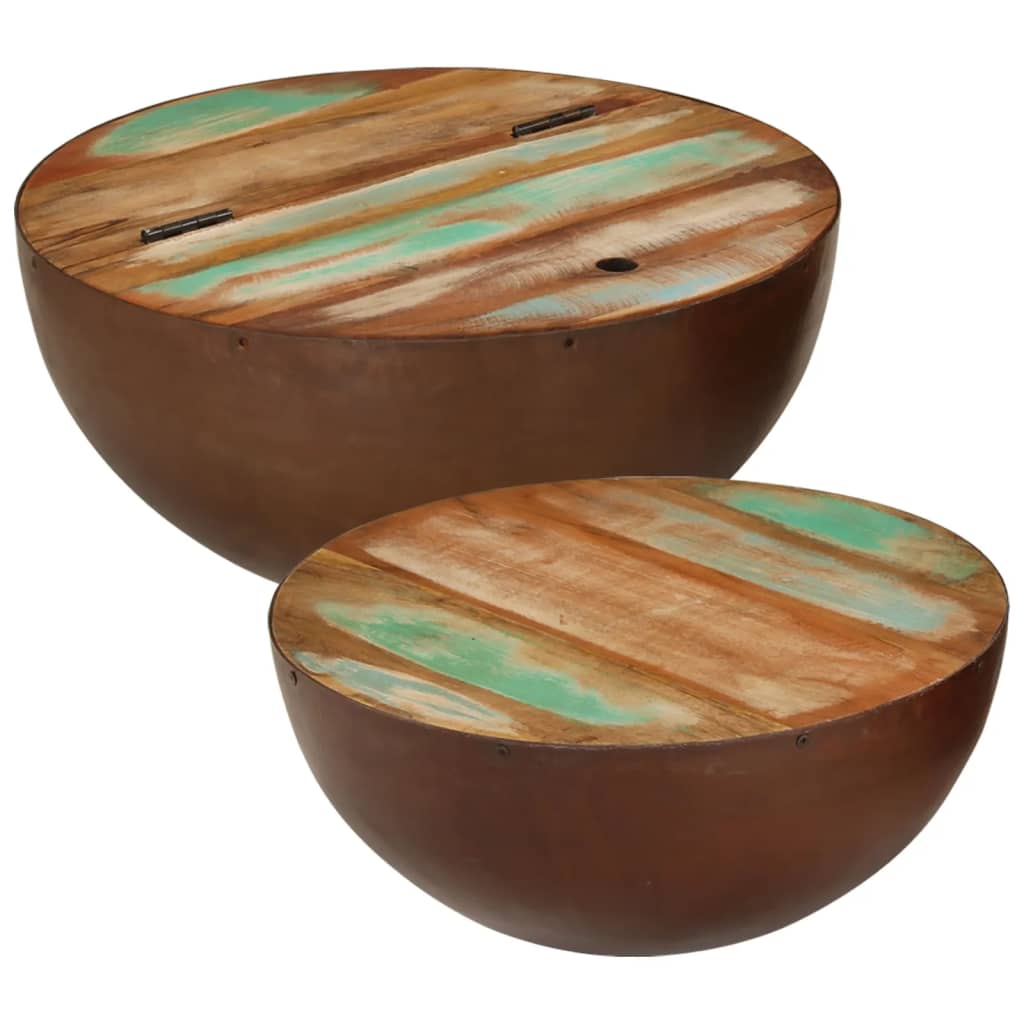 Table Basse en Forme de Bol avec Bois Recyclé-Multicolore-2-50 x 25 cm-La-Fabrique-Industrielle
